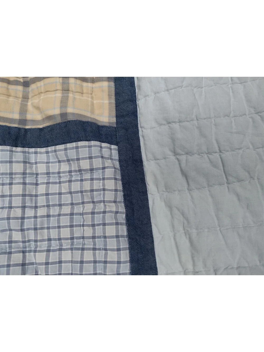 Woolrich Full Queen Quilt Blue Patchwork Plaid Reversible Cotton Farmhouse